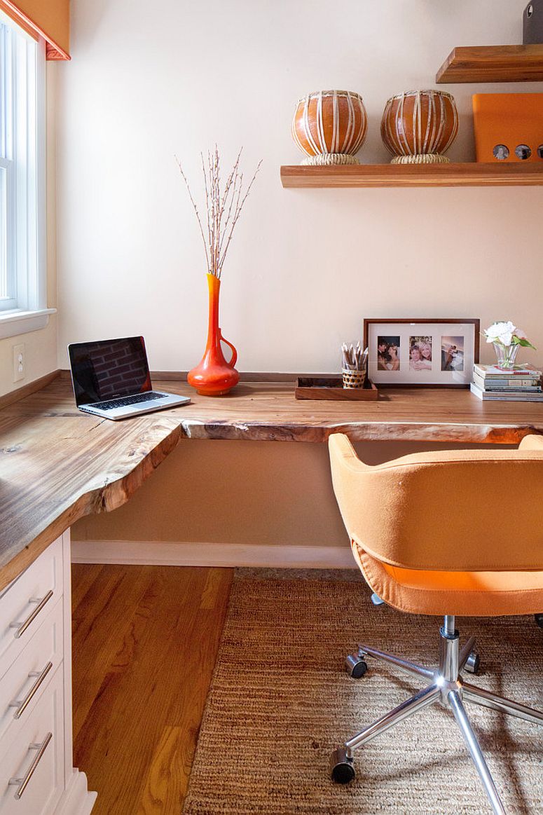 Fabulous home office with live edge desk and multiple workstations
