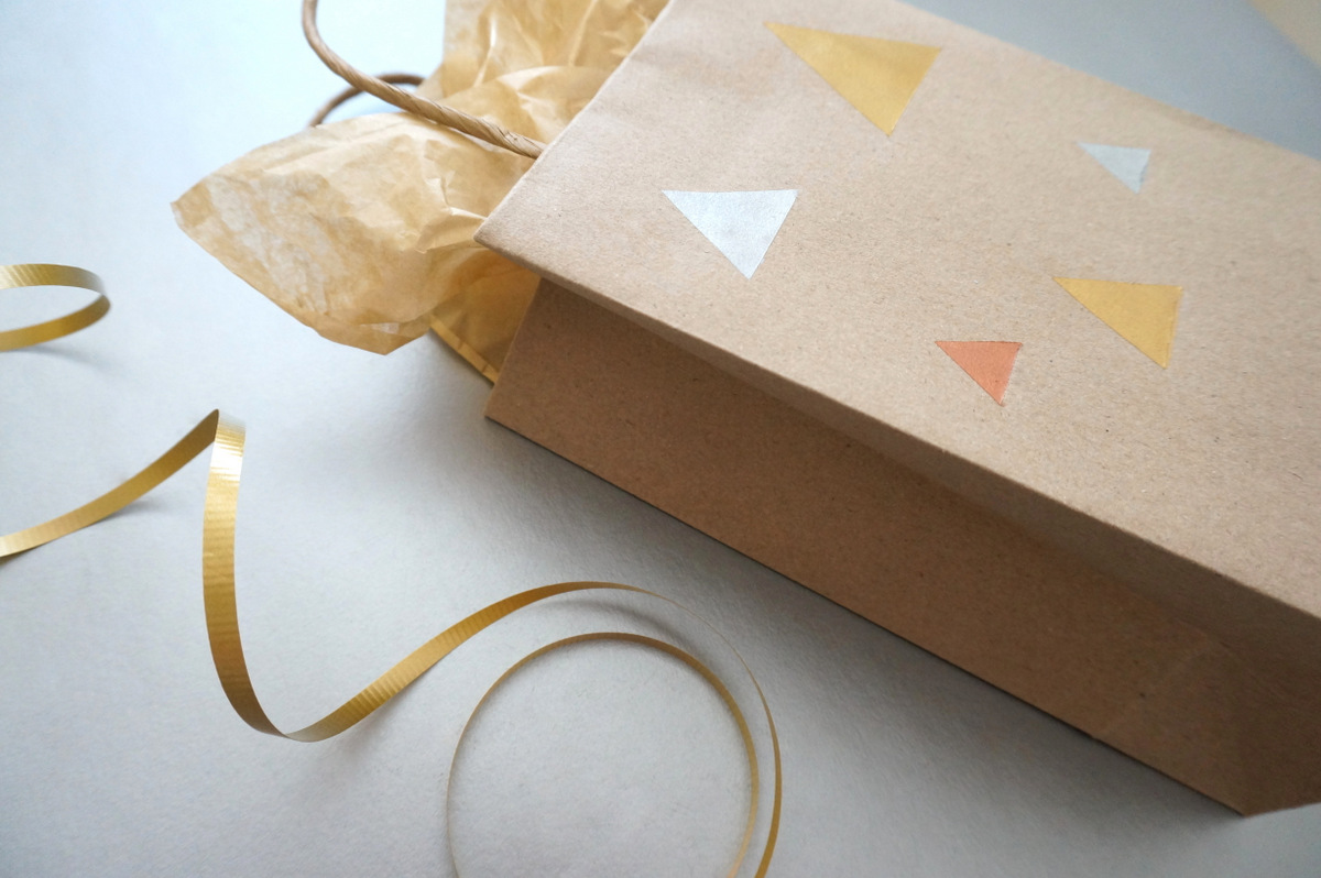 Triangle motif on a DIY gift bag
