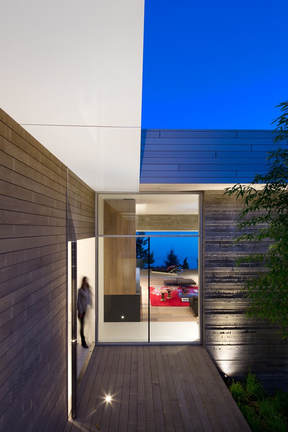 In-ground lighting adds to the ambaince of the wooden walkways and outdoor garden