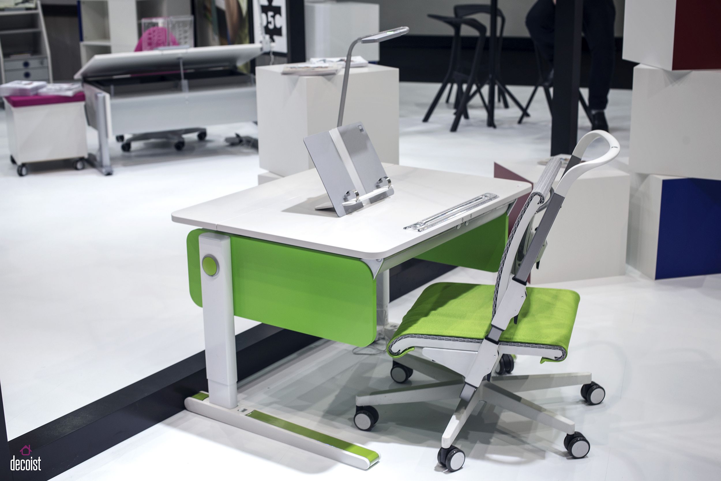 Bring colorful pep to the kids’ workstation with decor from Moll