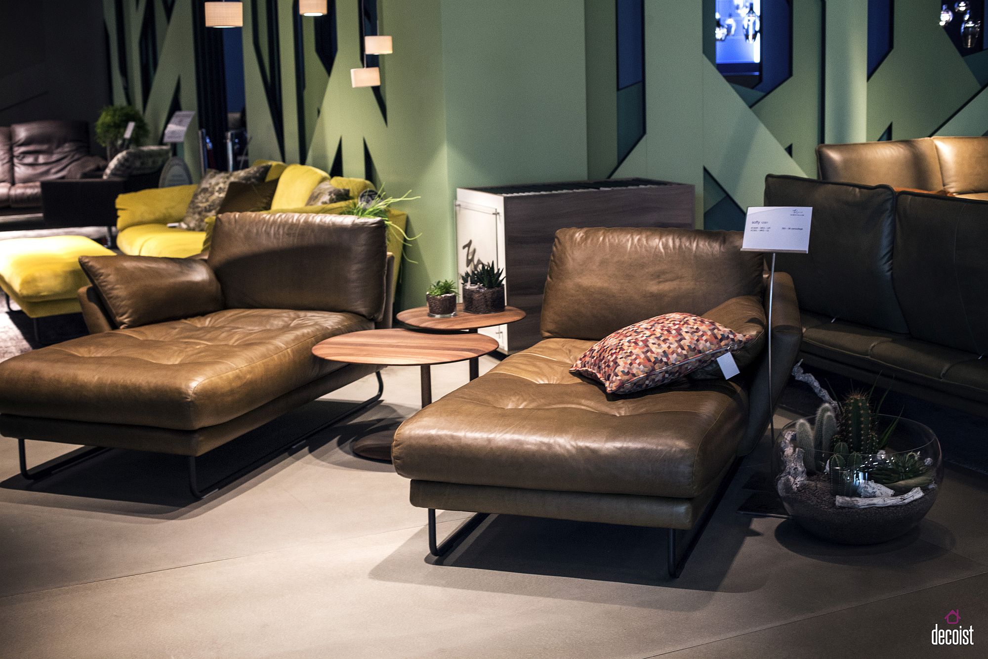 Leather lounger coupled with wooden end tables in the living room