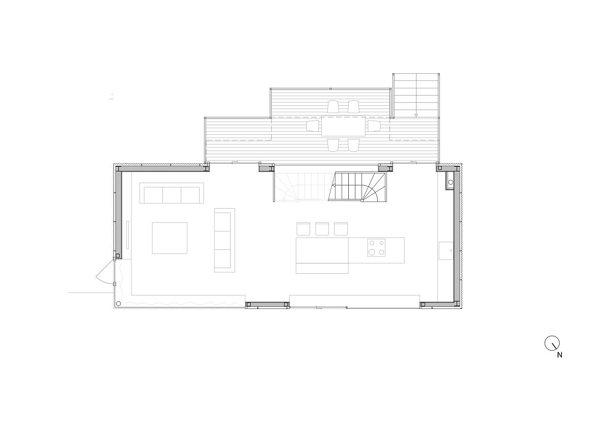First floor plan with lving area and dining