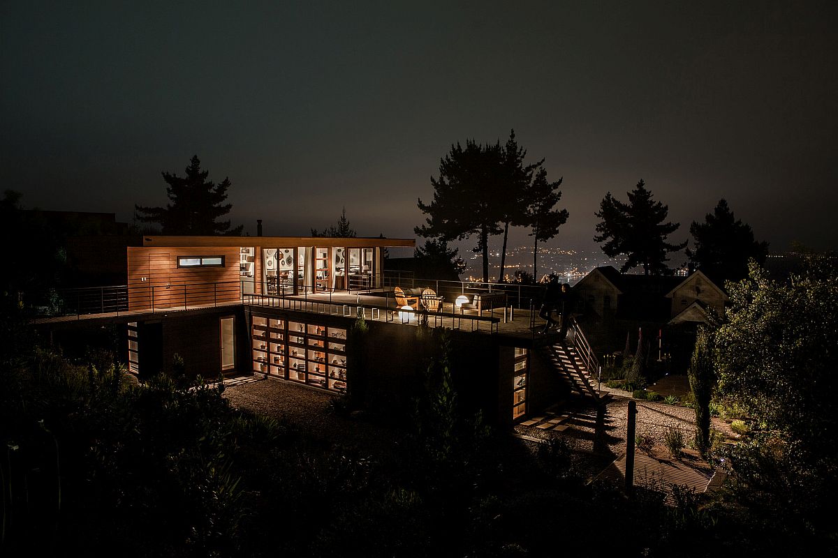 Open top level deck with distant city and ocean views