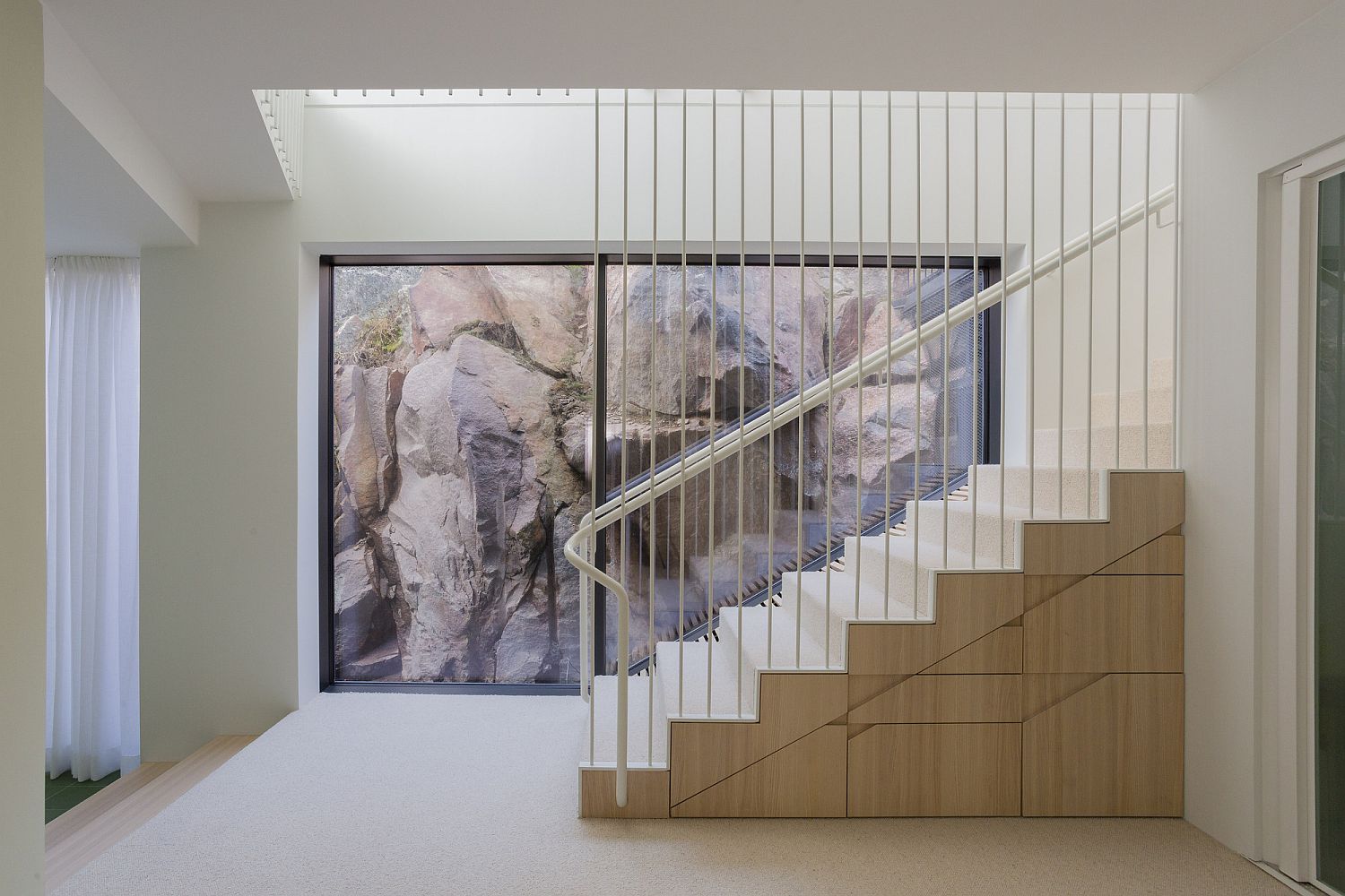 Wooden blocks with built-in storage used to create a lovely staircase