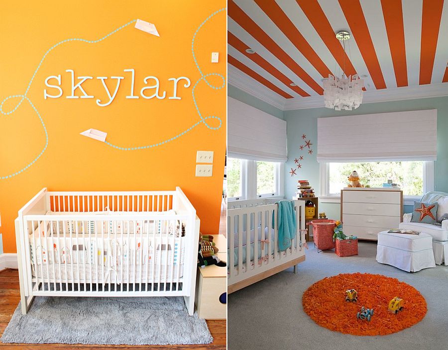 Delightful use of orange in the contemporary nursery