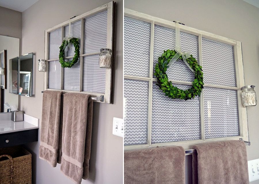 Reclaimed window frame transformed into a cool towel holder