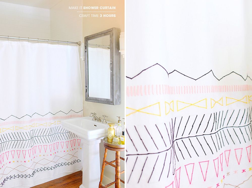 Elegant DIY shower curtain with geo pattern
