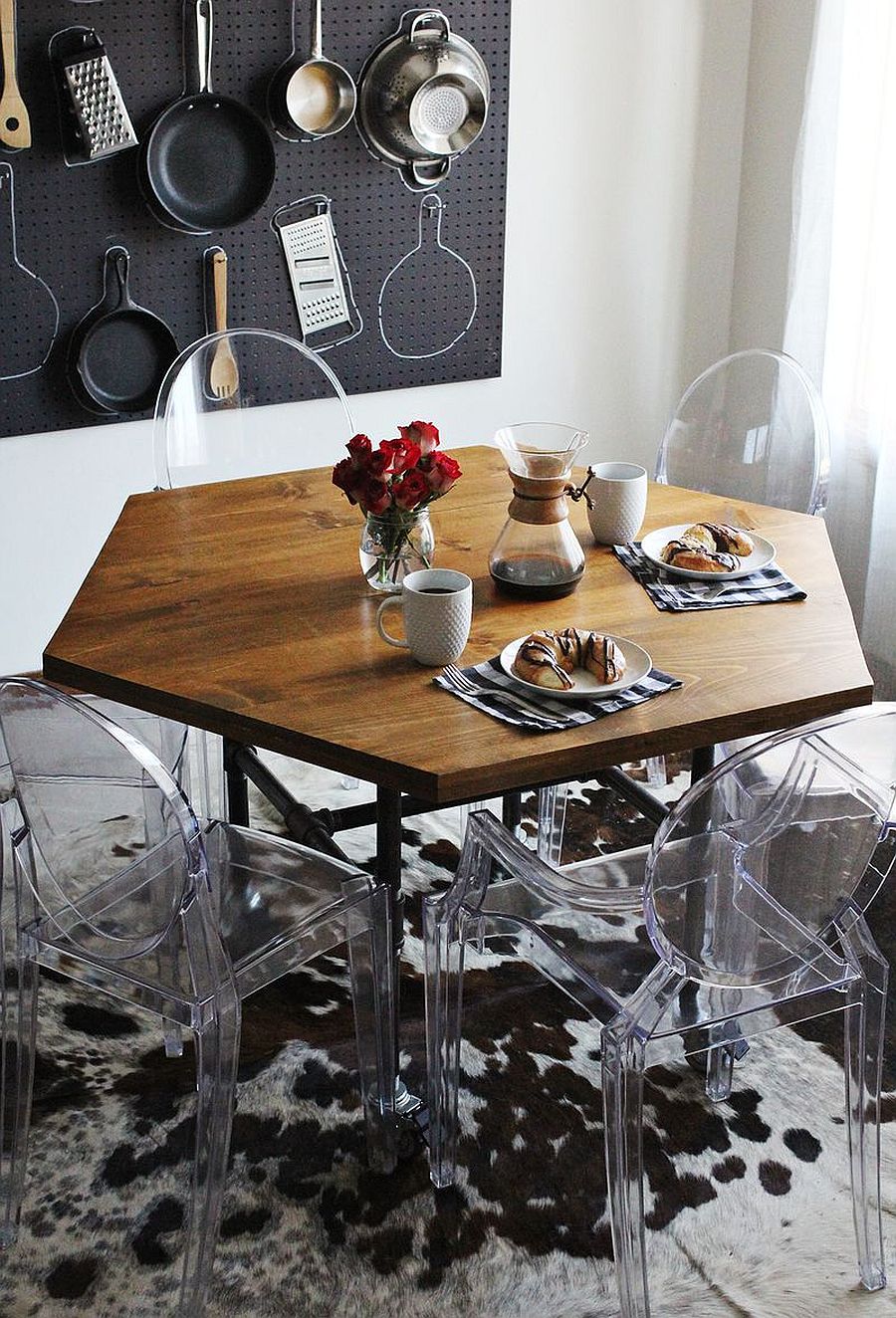 DIY hexagon dining table with industrial style legs