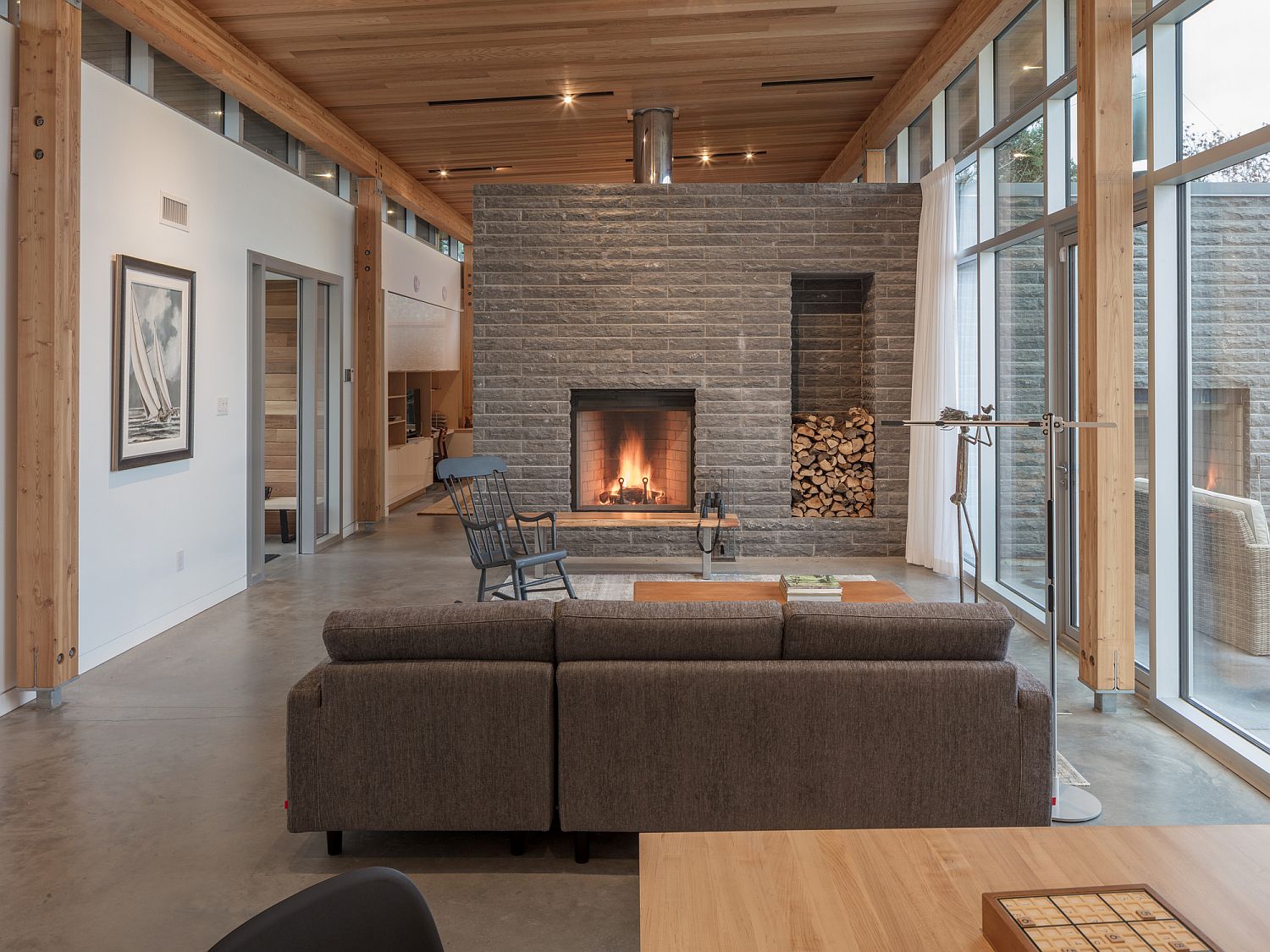 Modern House in Scotch Cove with a Stone Fireplace and Ocean Views
