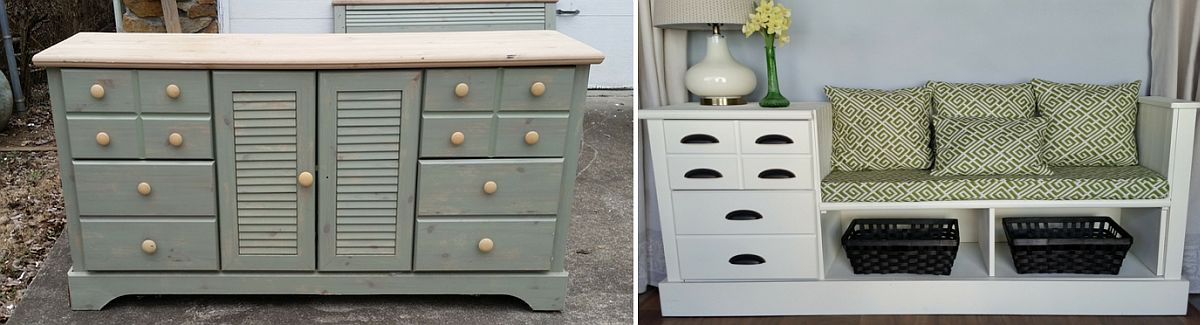 Dresser turned into a lovely entryway bench