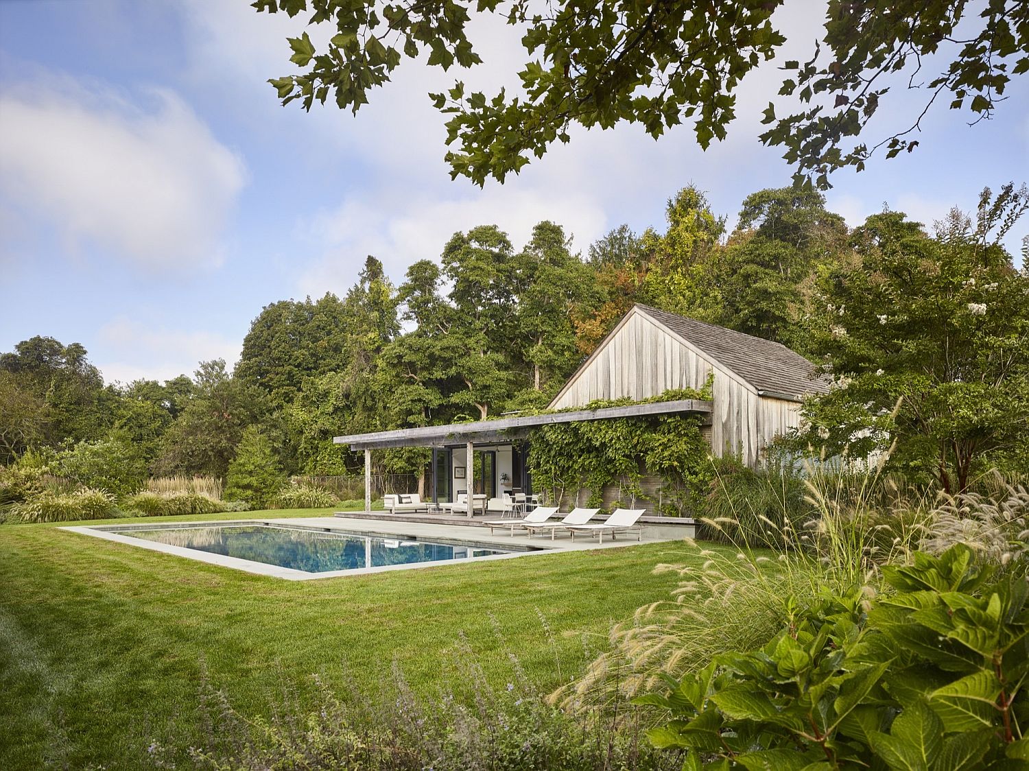 Greenery around the house adds to the ambiance of the pool house