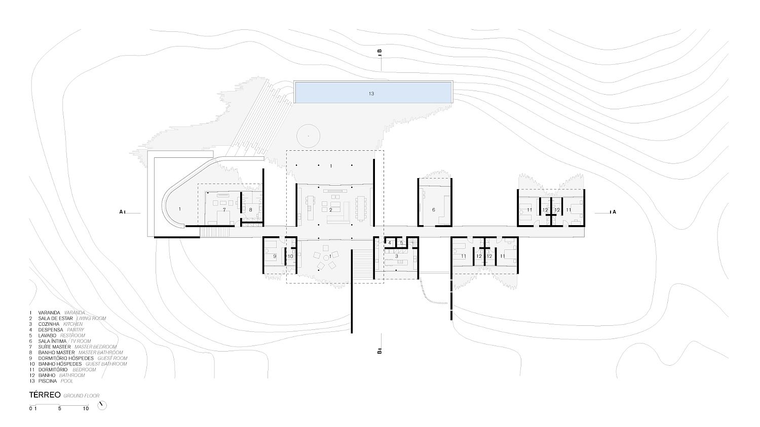 Lower level floor plan of Casa Terra