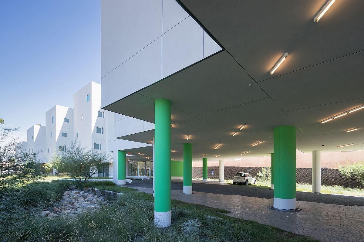 Lower level parking at the Crest Apartments