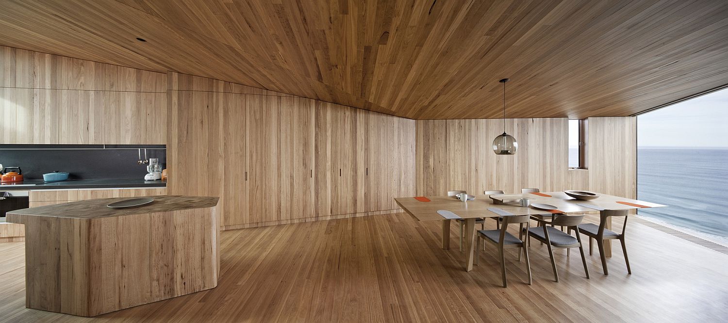 Woodsy and modern interior of the beach house