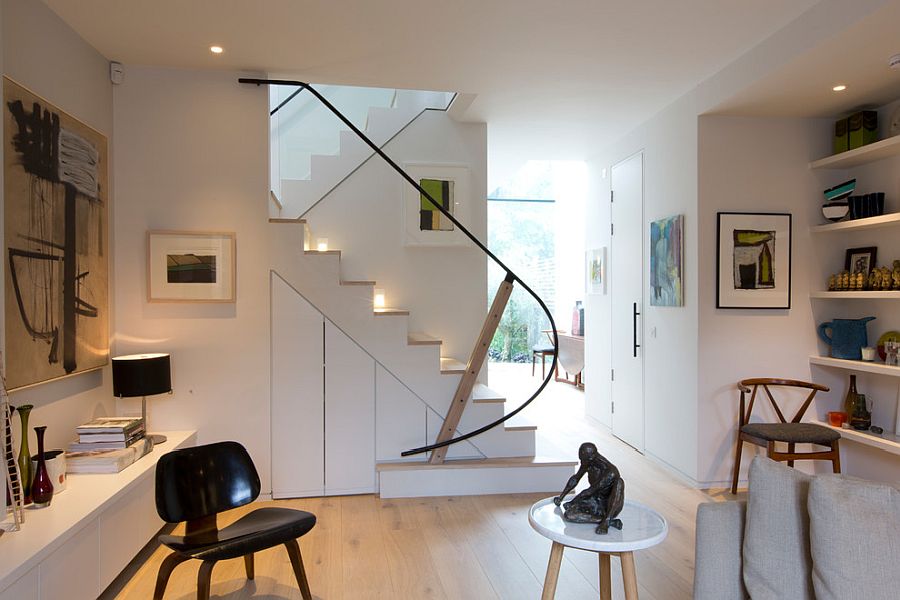 Simple and space-savvy storage idea for the small nook under the stairway