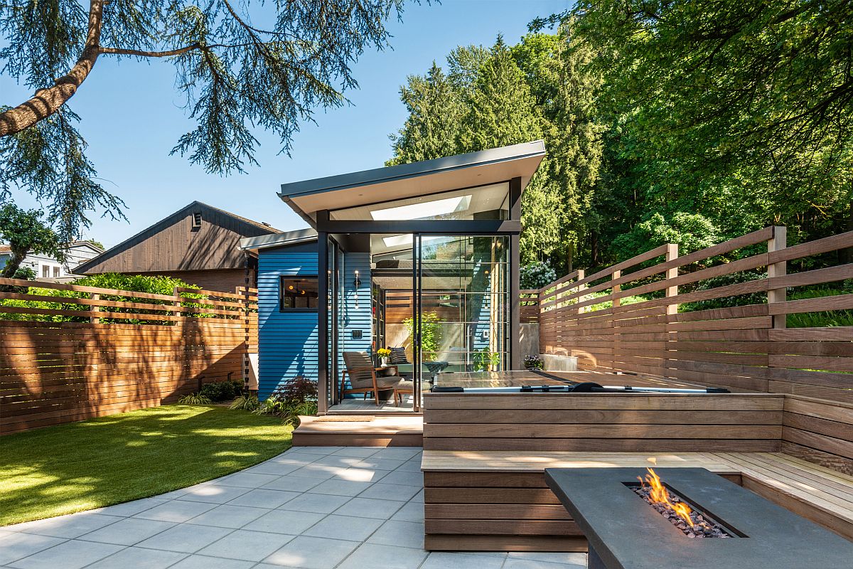 Modern shed-styled backyard reading retreat