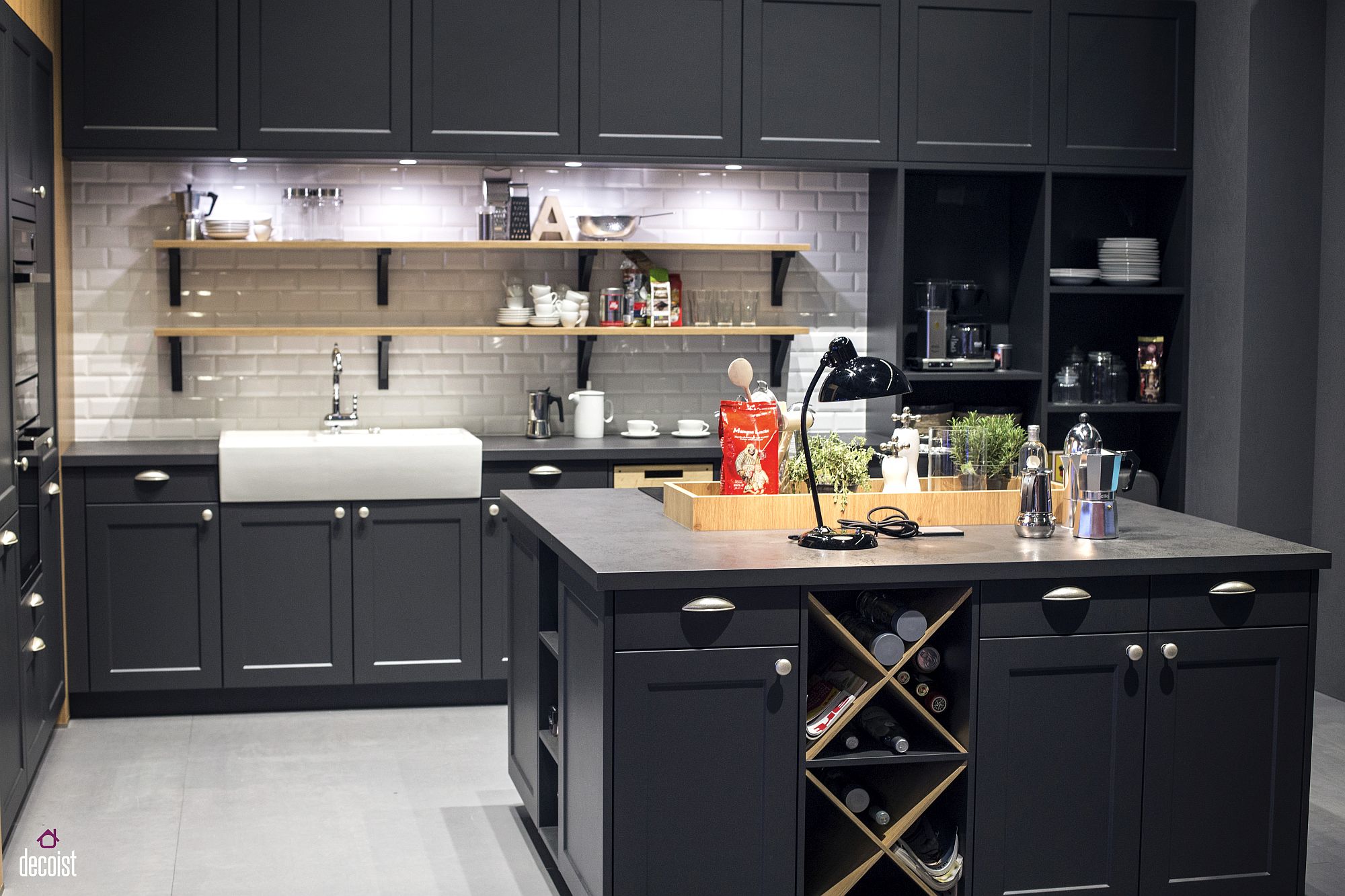 Polished modern kitchen in dark gray and white
