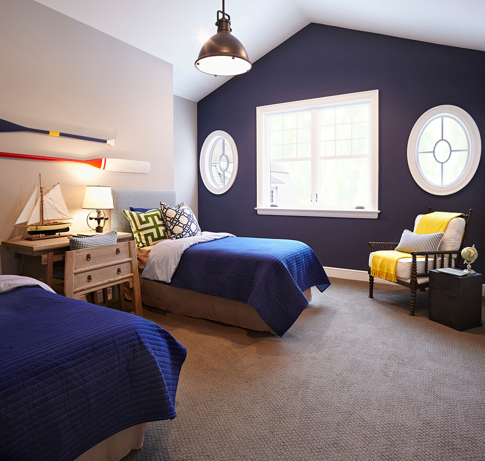 Polished use of navy blue in the beach style bedroom