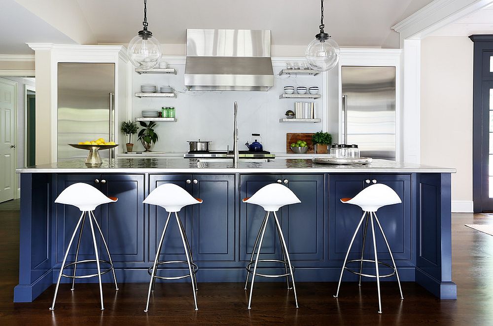 Exquisite kitchen island in navy blue for the bright, contemporary kitchen