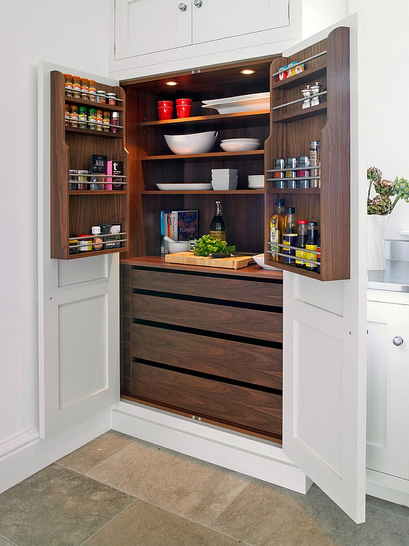 Turn part of your kitchen shelving into pantry for a more organized interior