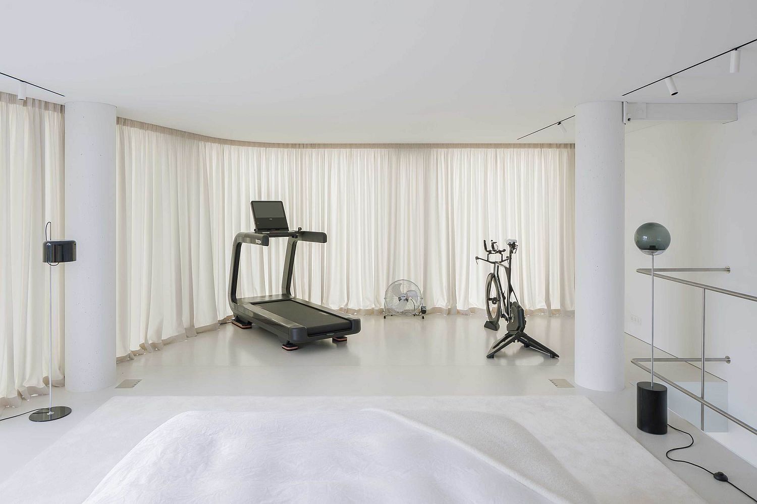 Upper level workout area with lovely view of the city outside
