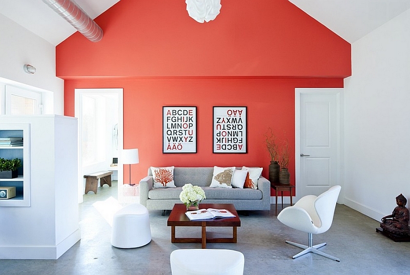 Vivid coral accent wall