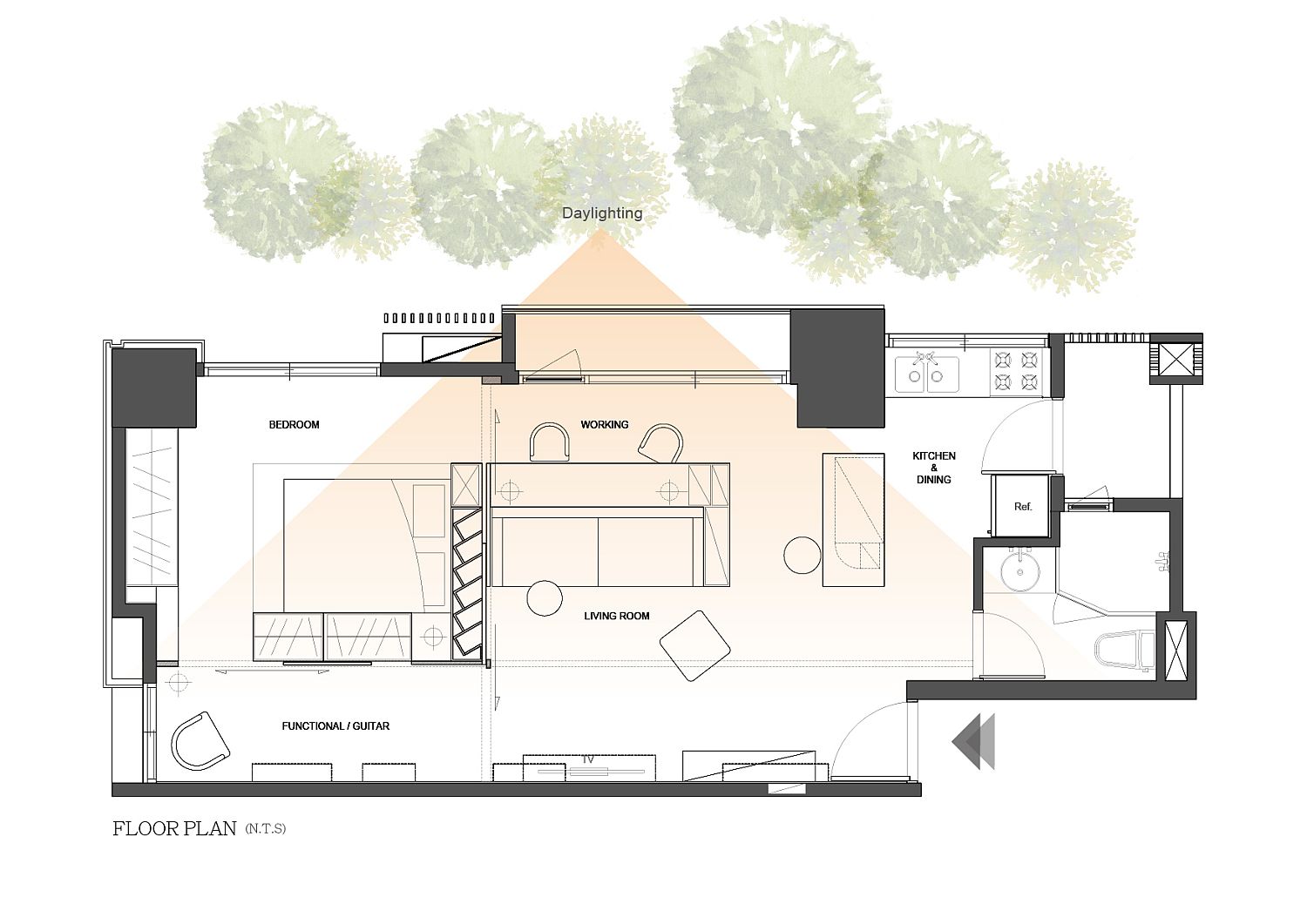 Floor plan of contemporary home in Taiwan inspired by classic Eichler homes