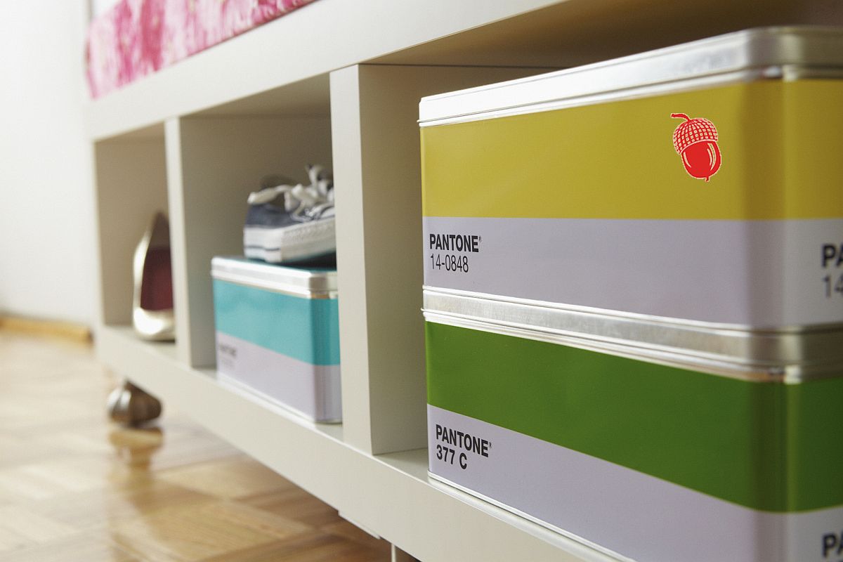 Using boxes and racks to create a snazzy shoe rack that is also contemporary