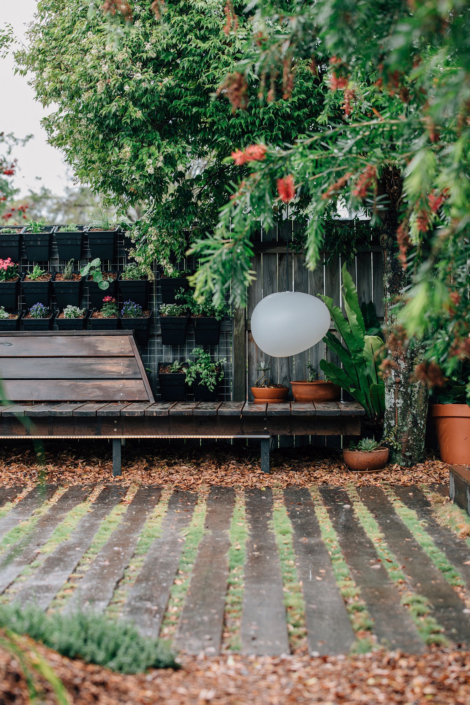 Wooden backyard with lovely landscape and plenty of greenery