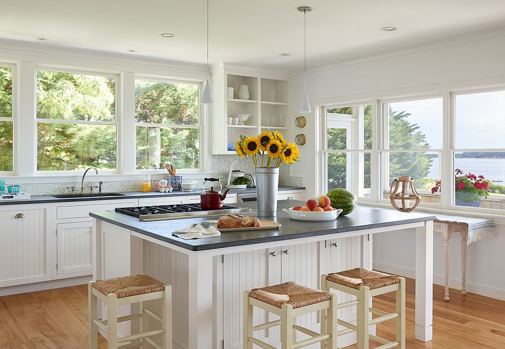 Modern beach style kitchen with lovely views and a bit of traditional appeal thrown in