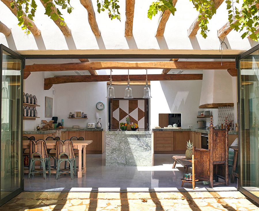 More modern and less colorful take on the Tropical style kitchen