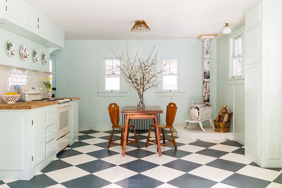 Shabby chic kitchen of New York home with a bit of vintage charm
