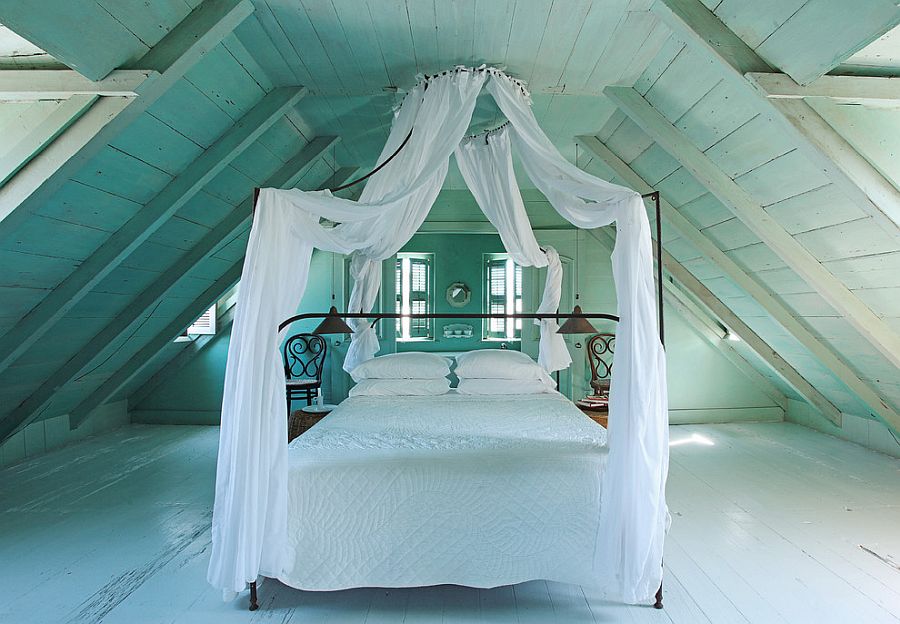 Exquisite use of pastel hues in the modern attic bedroom