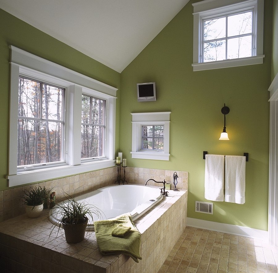 Green with matte finish is perfect for the fall bathroom with ample natural light