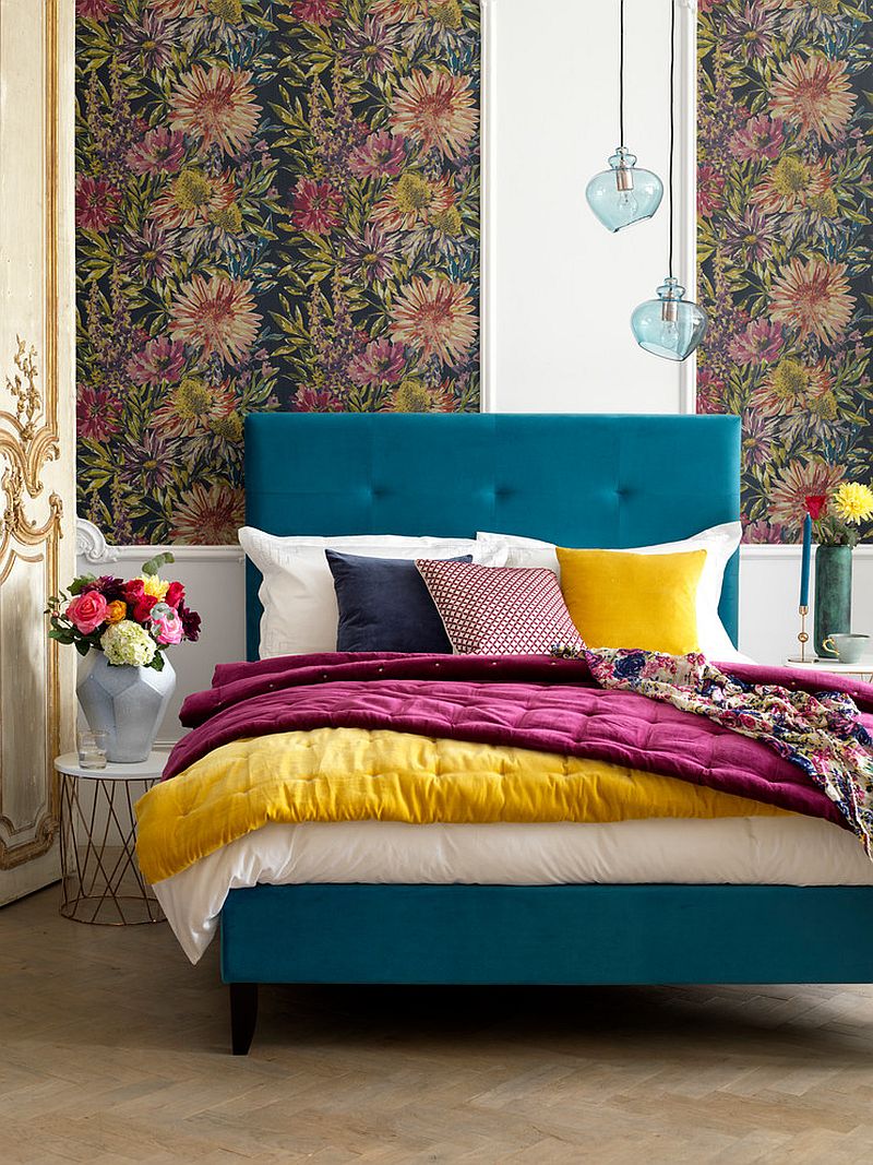 Modern eclectic bedroom full of color