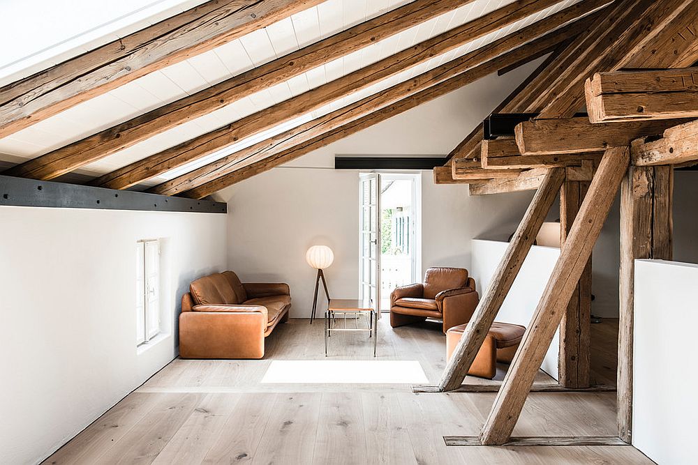 Small modern rustic living room in the attic in white