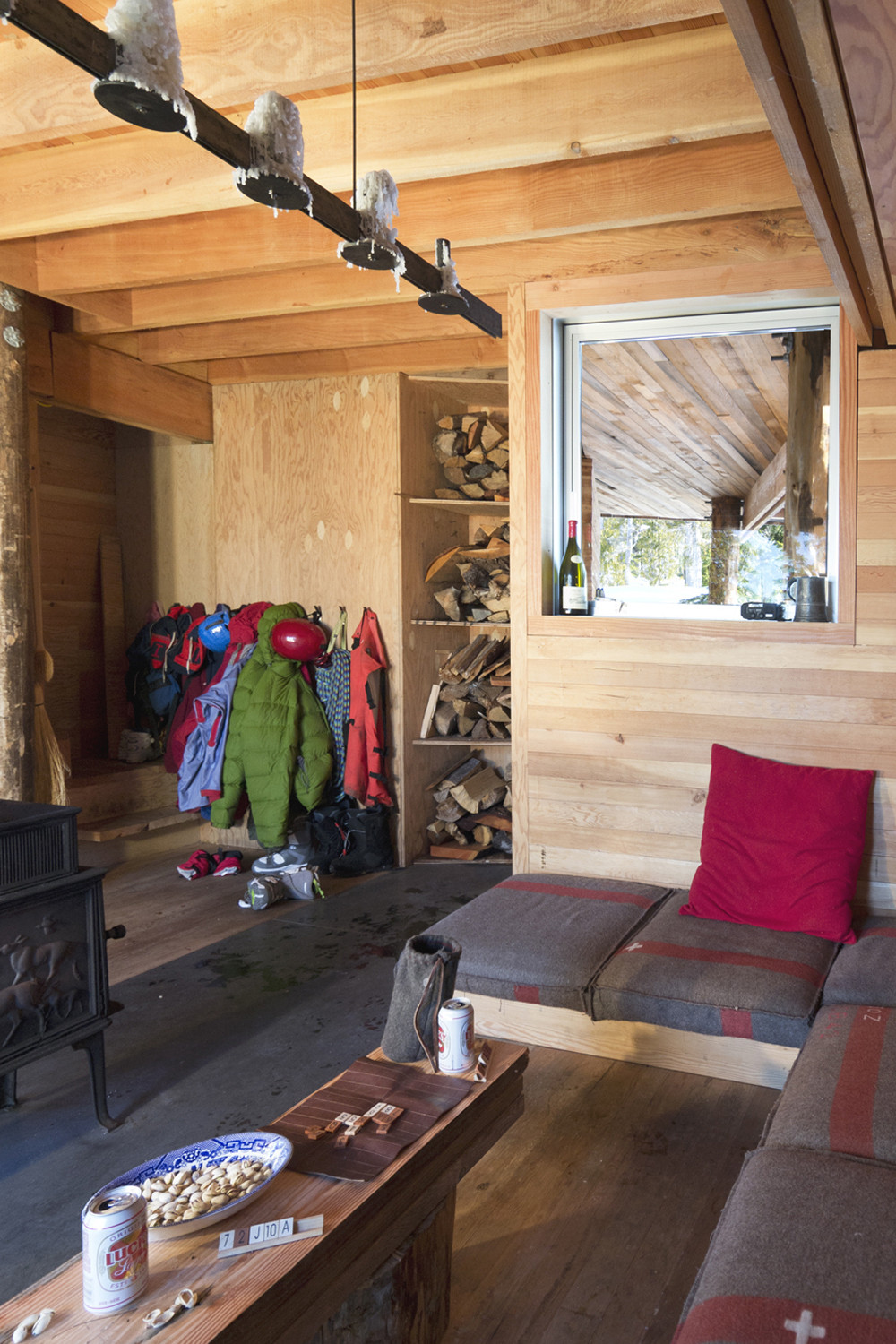 Mudroom and living area of the cabin