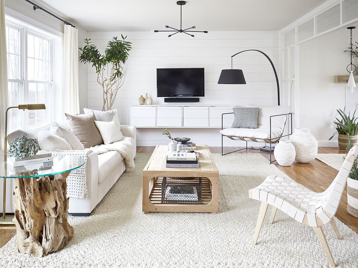 white bookcase small living room