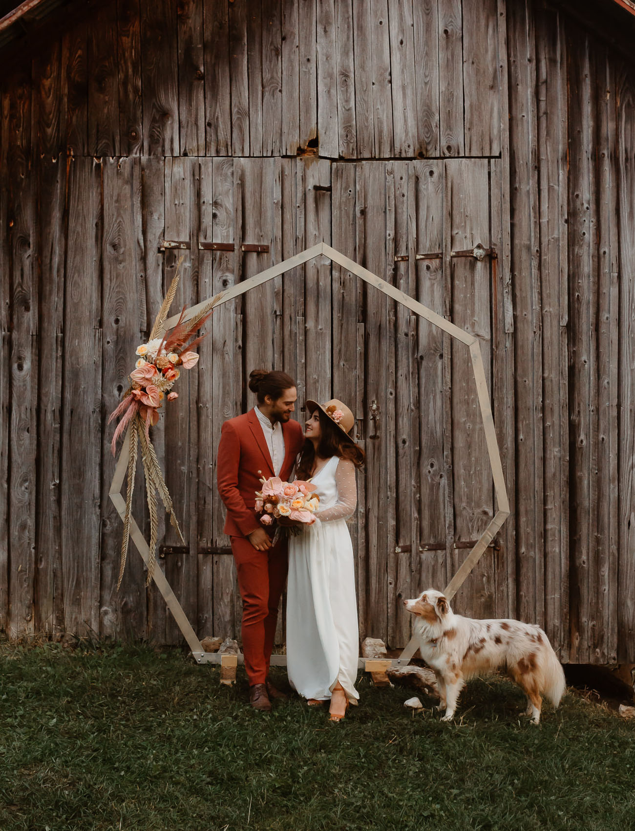 Modern hexagonal wedding arch